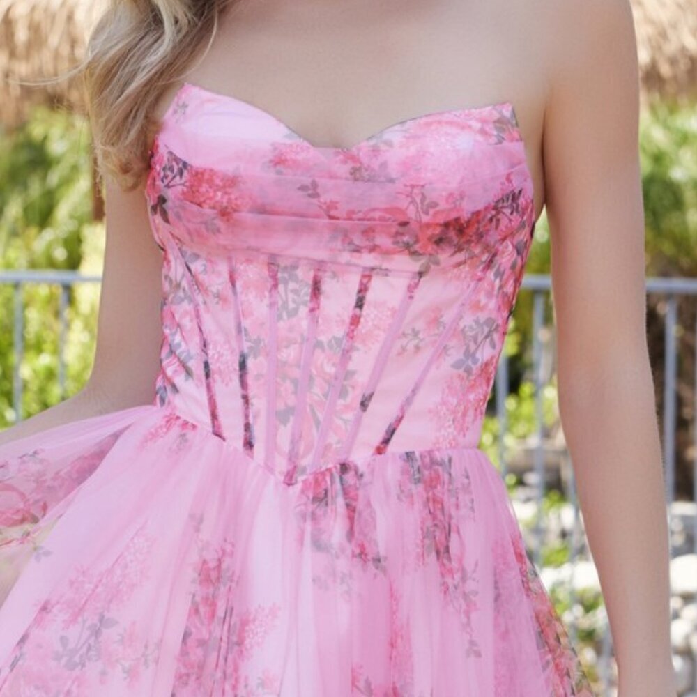 New Formal Sleeveless Strapless Floral A-Line Dress w/ Boned Bodice NX T207 - Picture 5 of 9